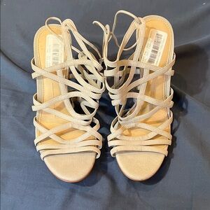 Beige Strappy Women's Sandals 4.5 " Heels, NWT